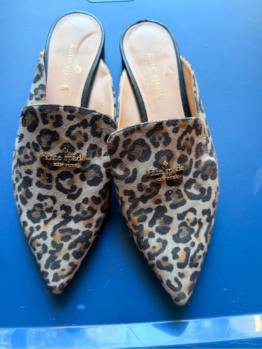 kate spade Leopard-Print Pointed Toe Mules in Brown and Black